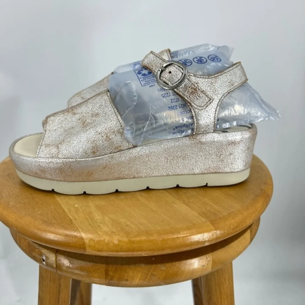 FLY London Bano Platform Wedges Leather Pearl Ankle Strap Buckle 41/9-9.5